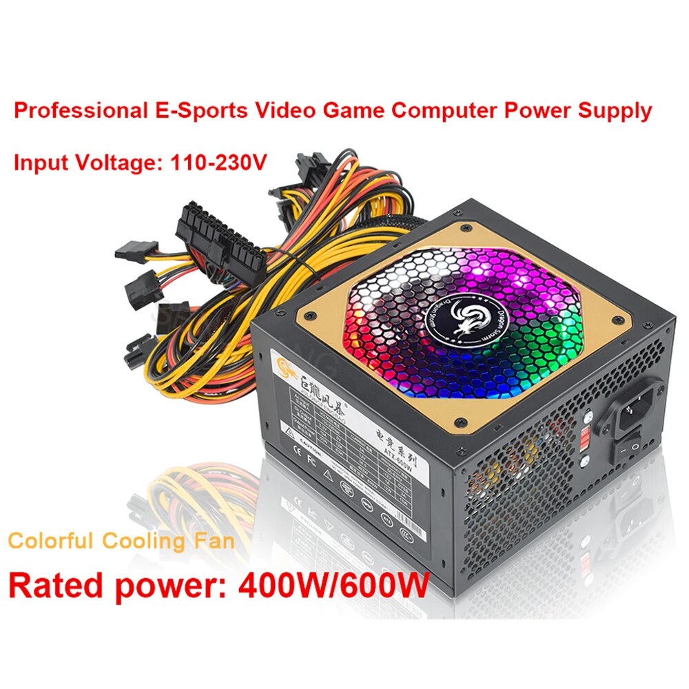 ATX 400W 600W 110-230V RGB 12V - Power Supply 650W review and price